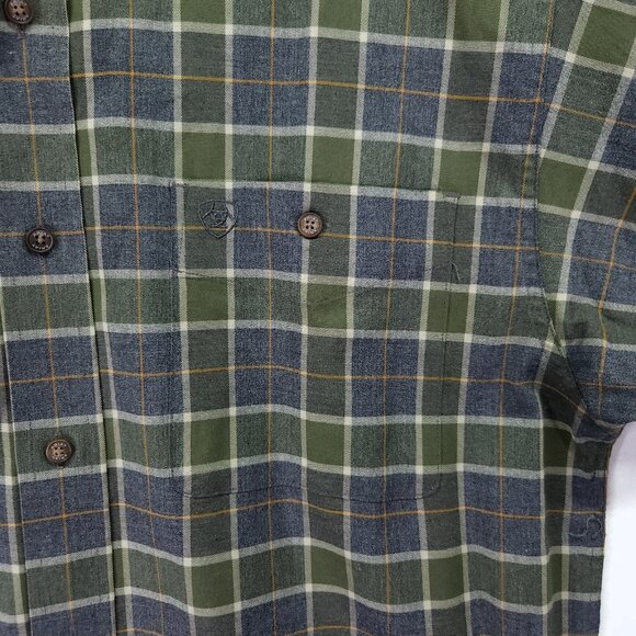 Ariat Pro Shirt Green Plaid Size Medium Button Down Long Sleeve Flannel - Picture 12 of 13